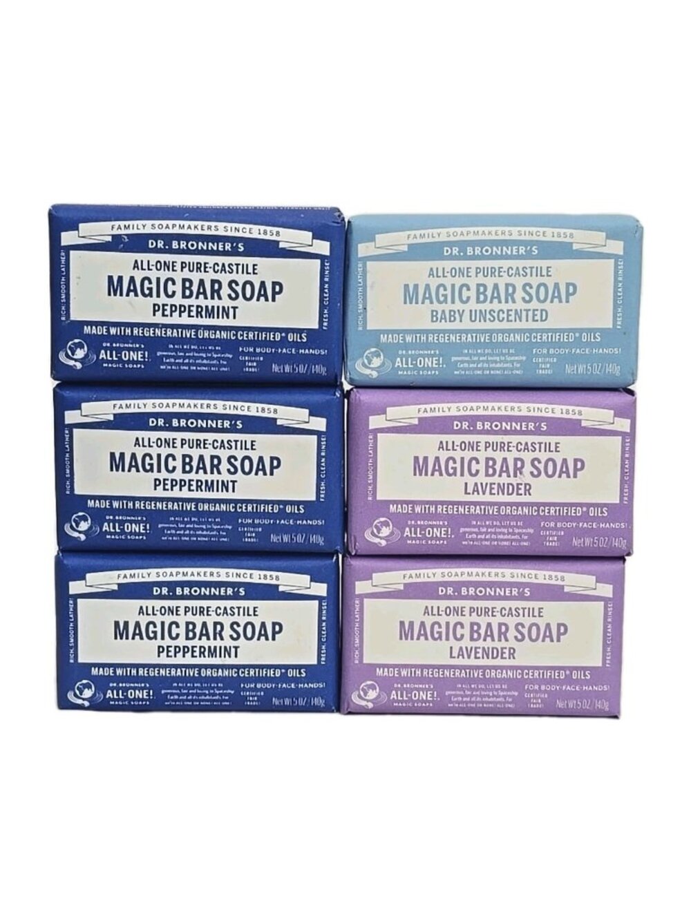 Dr. Bronner's Pure-Castile Magic Peppermint Lavender Unscented Soap Bars 6-PACK